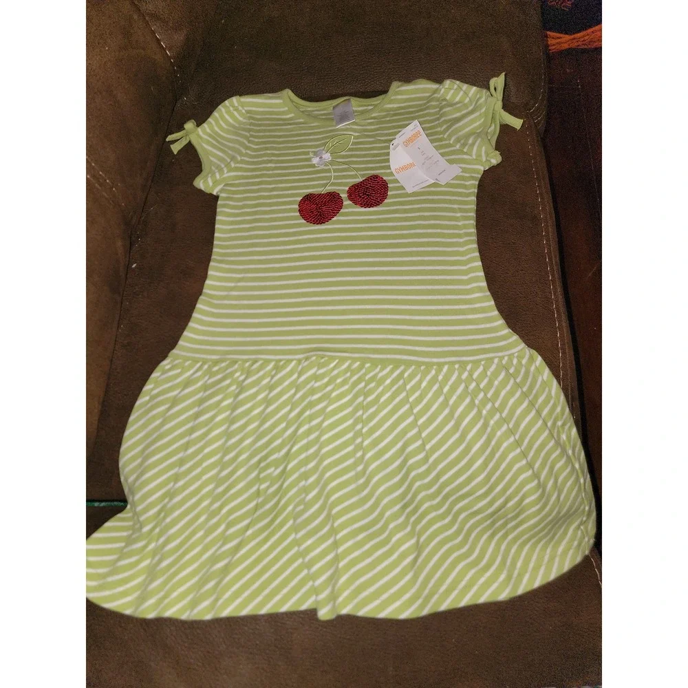 Gymboree cherry cute green striped dress size 5‎ nwt